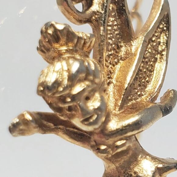 Disney Tinker Bell Necklace Vintage Gold-Toned Pendant - Picture 5 of 13